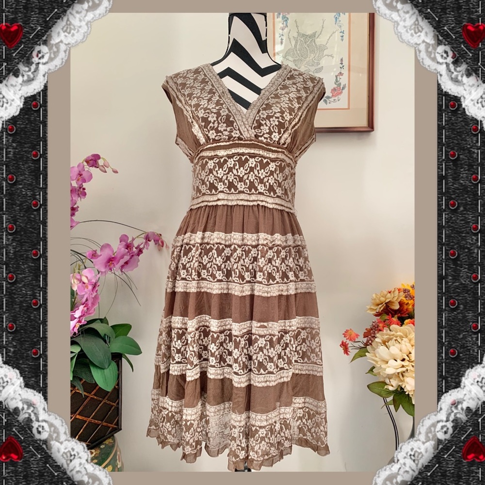 Max Studio Lace Color Block Tiered Dress